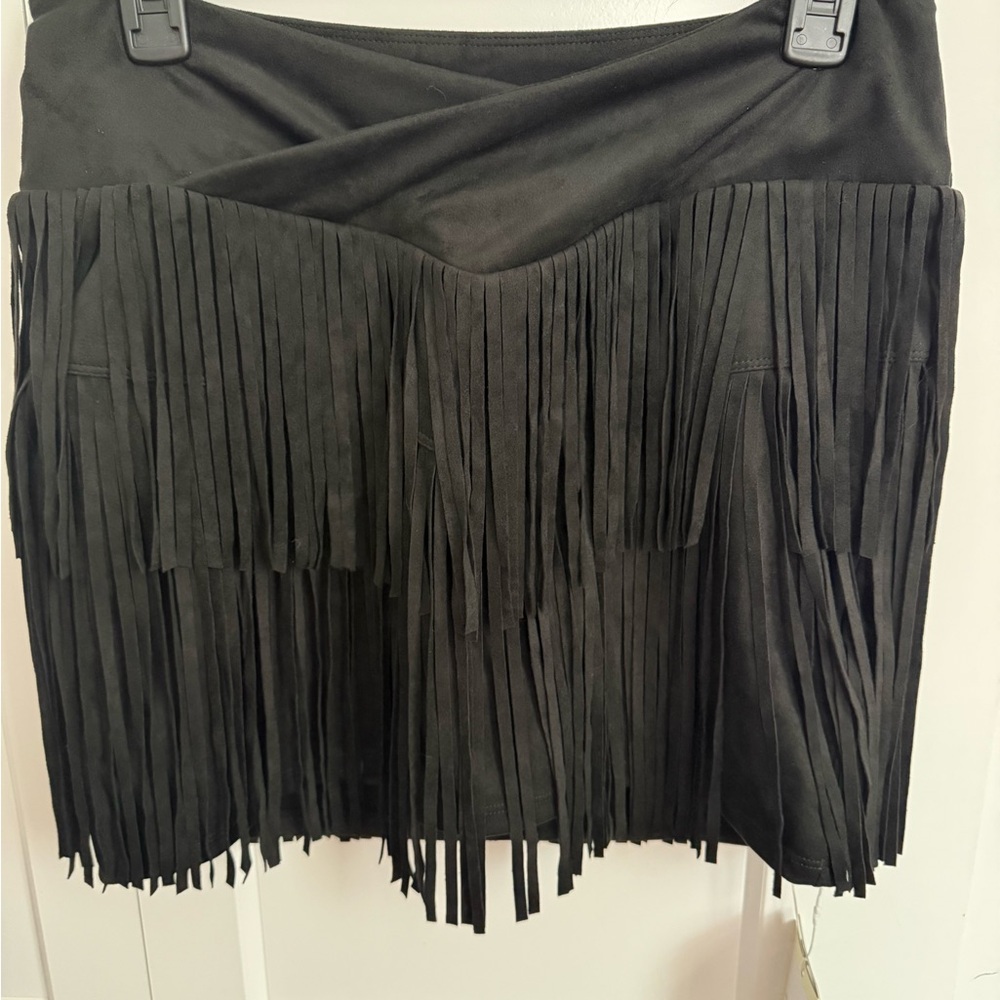 HALARA Black Fringe Mini Skirt